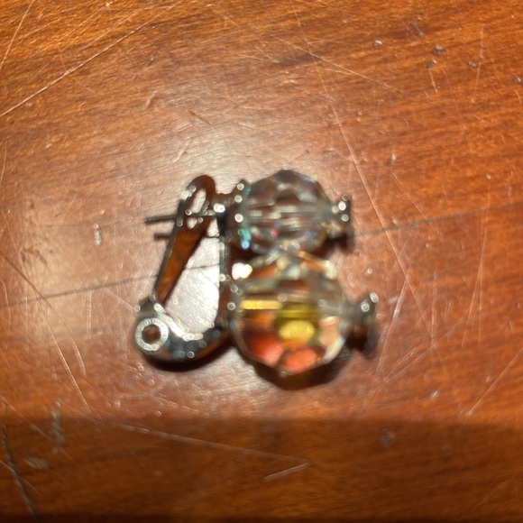 Signed Lewis Segal. Vintage Post Earrings Aurora Borealis Crystals & Rhinestone. - Picture 2 of 5